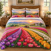 Tulip Fields at Sunset quilt set, view 2, AI mockup