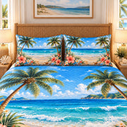 Tropical Beach Hibiscus and Palms quilt set, view 3, AI mockup