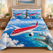 Red Airplane Island Sky quilt set, view 2, AI mockup