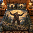 Moonlit Bigfoot Mountain Forest Quilt Set, Cozy Bedroom Bedding, Gift for Bigfoot Fans