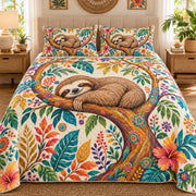 Sleeping Sloth Tropical Florals quilt set, view 1, AI mockup