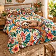Sleeping Sloth Tropical Florals quilt set, view 2, AI mockup