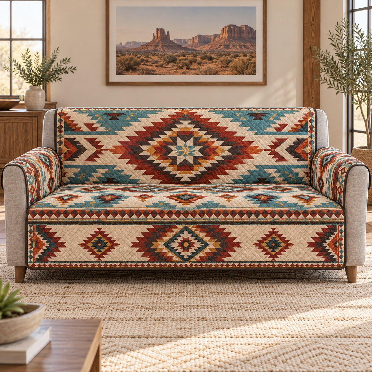 Southwestern Sofa Cover, Desert Diamond Geometry, Gift for Southwest Decor Fans