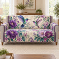 Hummingbird Sofa Cover, Purple Peony Garden, Gift for Bird Lovers
