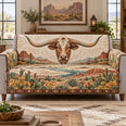 Texas Longhorn Sofa Cover, Desert Ranch Landscape, Gift for Western Homes