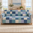 Blue Patchwork Sofa Cover, Coastal Tile Decor, Gift for Beach House Owners