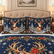 Christmas deer in a snowy forest quilt set, alternate view, AI-generated product mockup