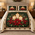 Christmas Candle Poinsettia Quilt Set, Holiday Gift for Poinsettia Lovers