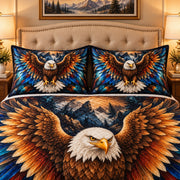 bald eagle over a mountain landscape quilt set, alternate view, AI-generated product mockup