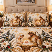 Holy Family nativity scene quilt set, alternate view, AI-generated product mockup