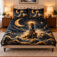 Moonlit Lighthouse Quilt Set, Nautical Bedding Gift for Lighthouse Lovers