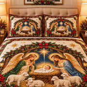 nativity with shepherds and lambs quilt set, alternate view, AI-generated product mockup