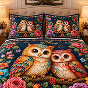 floral owl pair quilt set, alternate view, AI-generated product mockup
