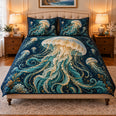 Moonlit Jellyfish Quilt Set, Coastal Bedding Gift for Ocean Lovers