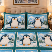 penguin family patchwork quilt set, alternate view, AI-generated product mockup