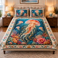 Coral Reef Jellyfish Quilt Set, Coastal Bedding Gift for Jellyfish Lovers