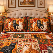 patchwork collection of cats quilt set, alternate view, AI-generated product mockup