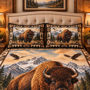 bison in a mountain prairie quilt set, alternate view, AI-generated product mockup