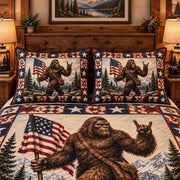 Bigfoot with an American flag quilt set, alternate view, AI-generated product mockup
