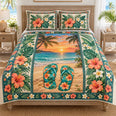 Tropical Beach Flip Flop Quilt Set, Coastal Bedding Gift for Beach Lovers