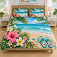 Hibiscus Beach Flip Flop Quilt Set, Gift for Hibiscus and Beach Lovers