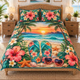 Sunset Beach Flip Flop Quilt Set, Tropical Floral Gift for Beach Lovers