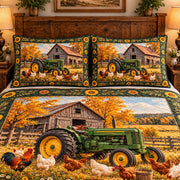 vintage tractor with chickens quilt set, alternate view, AI-generated product mockup