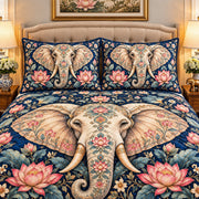 elephant surrounded by lotus flowers quilt set, alternate view, AI-generated product mockup