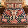 Ornate Elephant Lotus Quilt Set, Bohemian Gift for Elephant and Lotus Lovers
