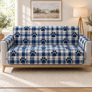 Blue Plaid Paw Print Quilt Set, Cozy Bedding Gift for Pet Lovers — front AI mockup