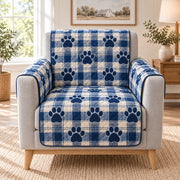 Blue Plaid Paw Print Quilt Set, Cozy Bedding Gift for Pet Lovers — alternate AI mockup