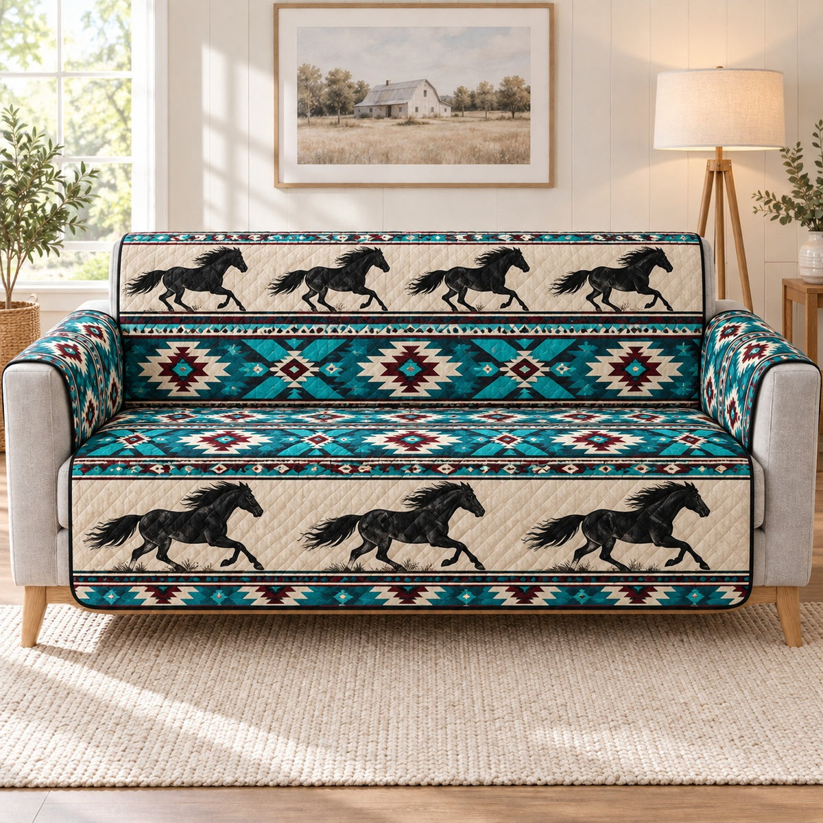 Southwestern Running Horse Quilt Set, Western Gift for Horse Lovers — front AI mockup