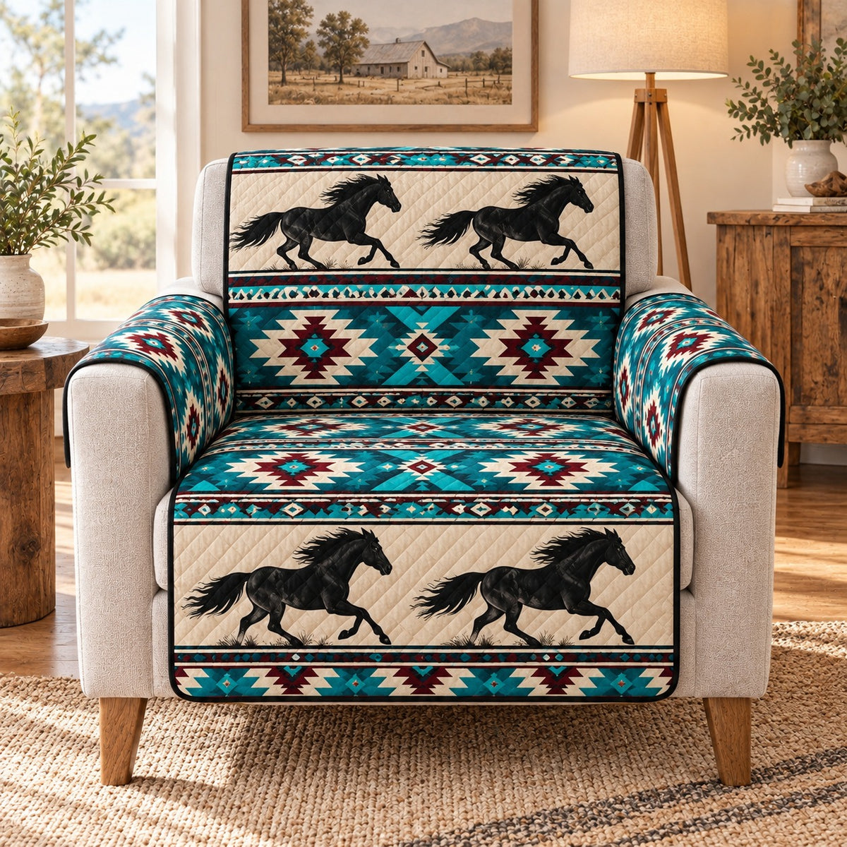 Southwestern Running Horse Quilt Set, Western Gift for Horse Lovers — alternate AI mockup