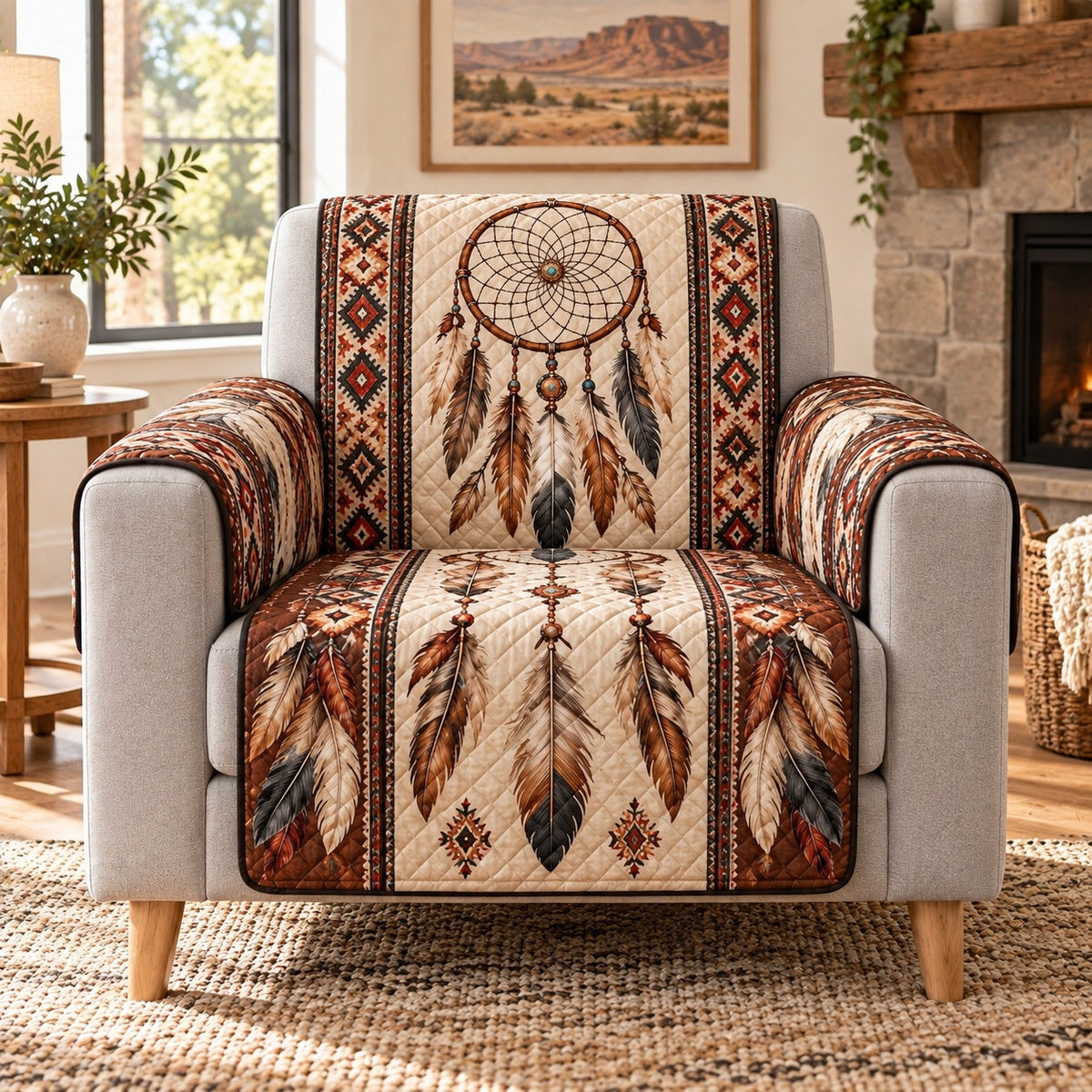 Dreamcatcher Feather Quilt Set, Bohemian Gift for Dreamcatcher Lovers — alternate AI mockup
