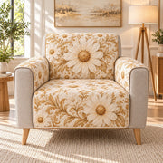 White Daisy Garden Sofa Cover, AI-generated mockup