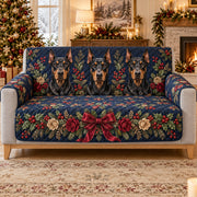 Christmas Doberman Quilt Set, Festive Floral Gift for Doberman Owners — front AI mockup
