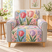 Pastel Tulip Garden Quilt Set, Cottage Bedding Gift for Tulip Lovers — alternate AI mockup