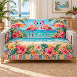 Flamingo Beach Sofa Cover, Tropical Floral Gift for Flamingo Lovers
