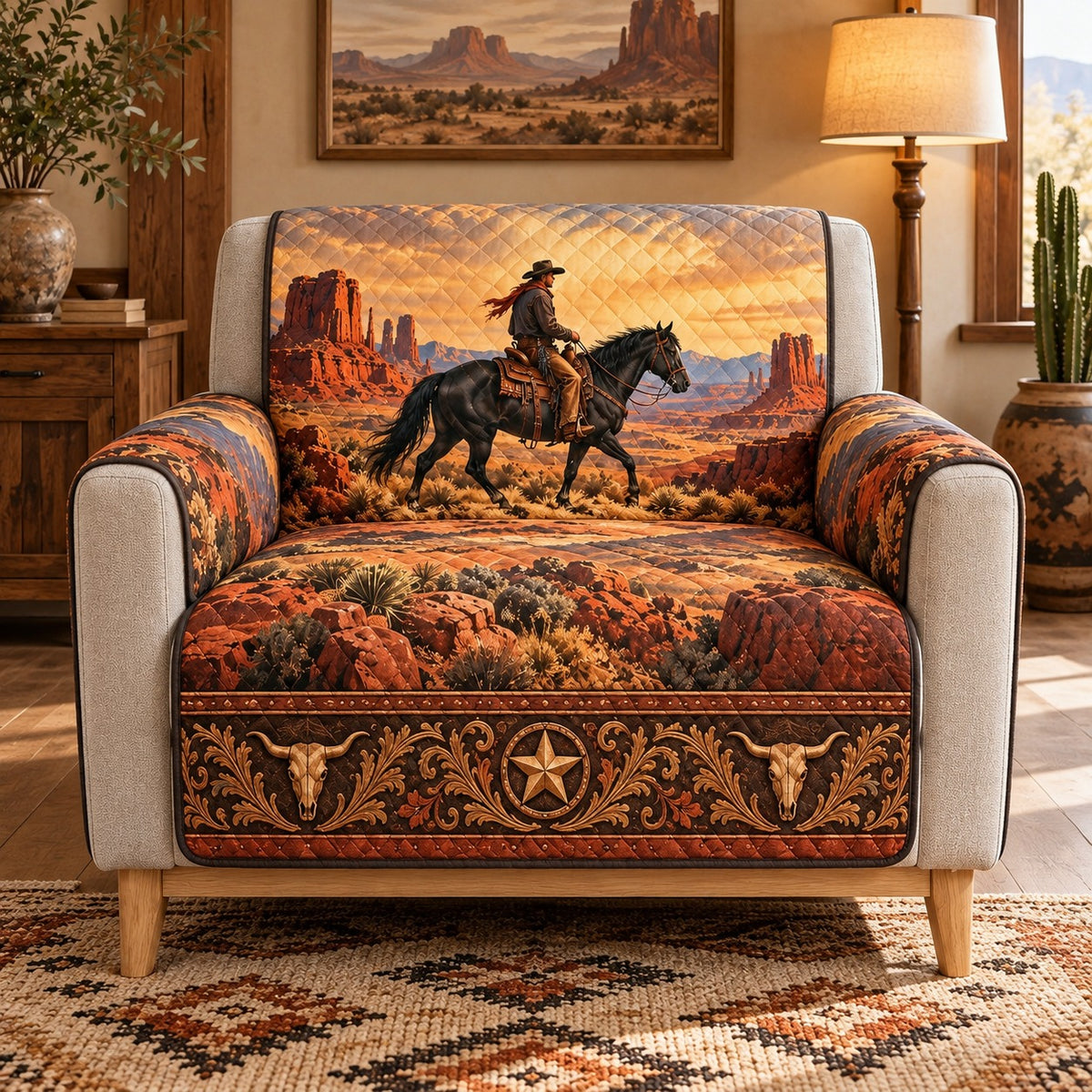 Western Cowboy Horse Quilt Set, Desert Bedding Gift for Cowboy Fans — alternate AI mockup