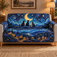 Moonlit Black Cat Quilt Set, Celestial Bedding Gift for Cat Lovers
