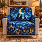 Moonlit Black Cat Quilt Set, Celestial Bedding Gift for Cat Lovers — alternate AI mockup