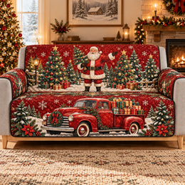 Santa Pickup Truck Quilt Set, Christmas Gift for Vintage Truck Fans