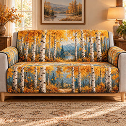 Autumn Birch Forest Sofa Cover, Nature Couch Gift for Fall Decor Fans