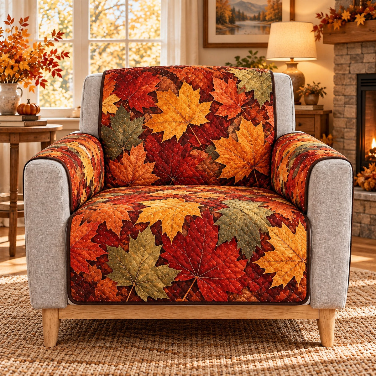 Autumn Maple Leaf Quilt Set, Seasonal Bedding Gift for Nature Lovers — alternate AI mockup