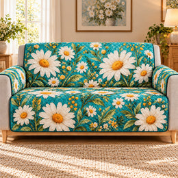 White Daisy Turquoise Quilt Set, Cottage Gift for Daisy Lovers