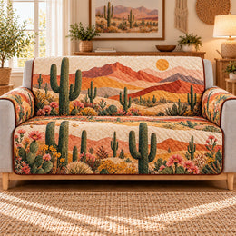 Desert Cactus Landscape Sofa Cover, Southwestern Gift for Cactus Lovers
