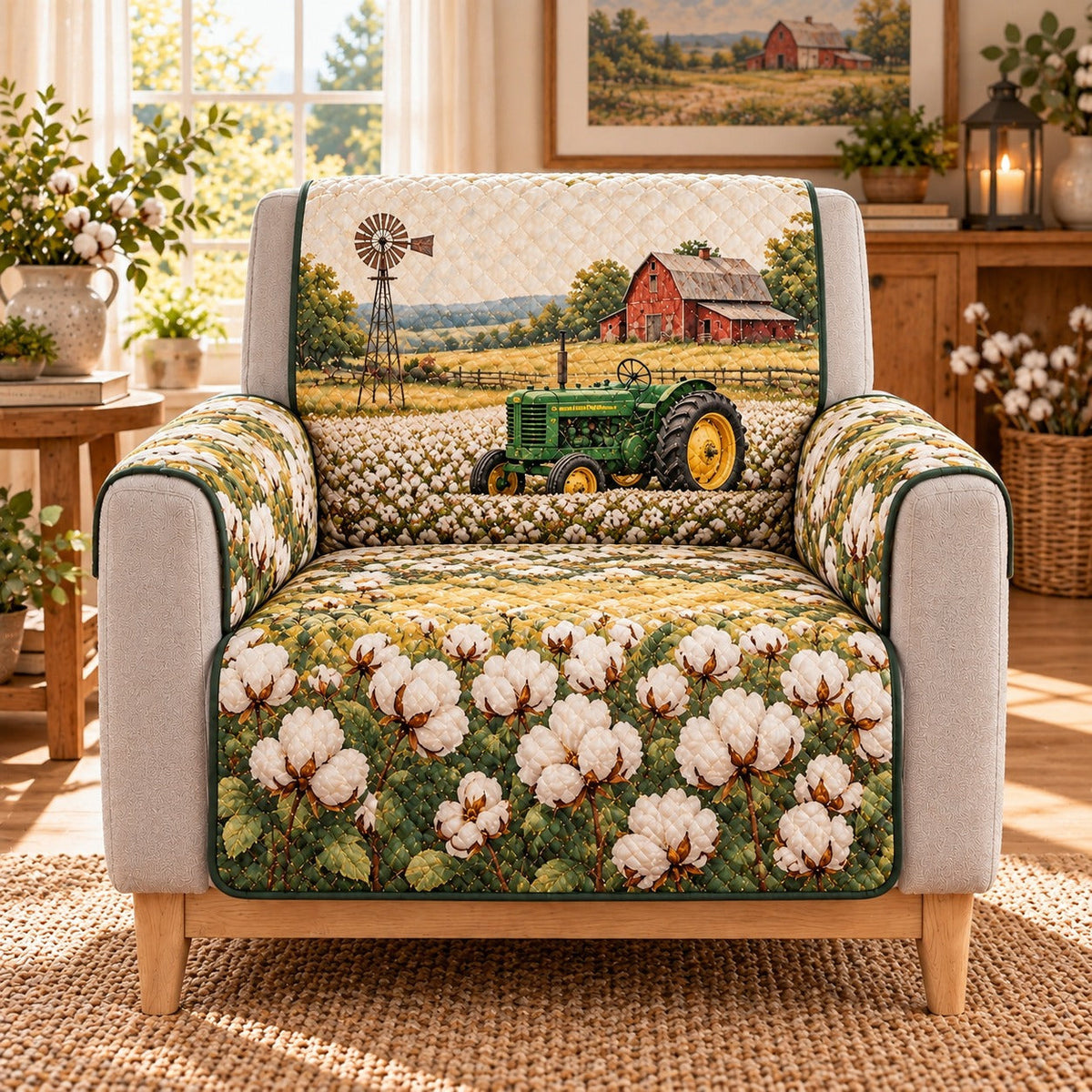 Desert Cactus Landscape Sofa Cover, AI-generated mockup