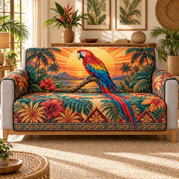Scarlet Macaw Sunset Quilt Set, Tropical Gift for Parrot Lovers