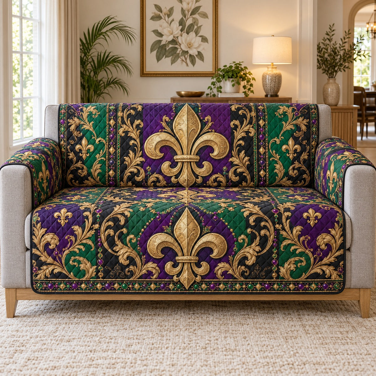 Fleur de Lis Floral Quilt Set, Elegant Gift for Fleur de Lis Decor Fans — front AI mockup