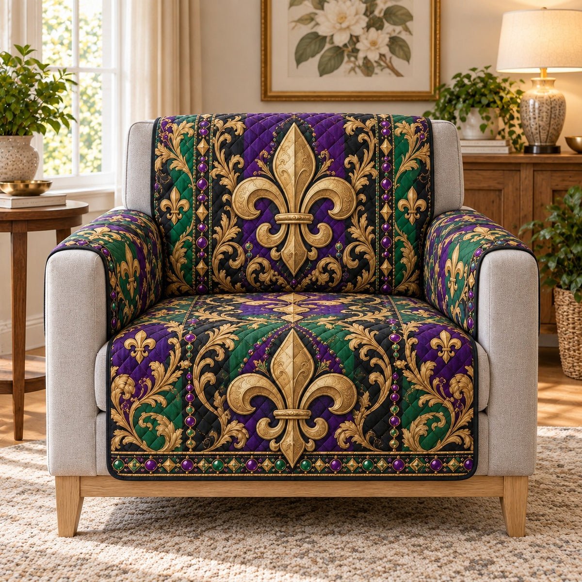 Fleur de Lis Floral Quilt Set, Elegant Gift for Fleur de Lis Decor Fans — alternate AI mockup